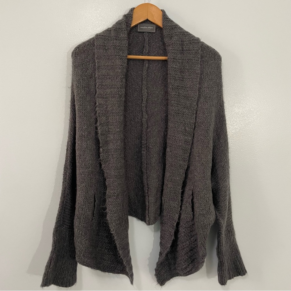 Wooden Ships Gray Mohair Wool Blend Open-Front Cardigan S/M